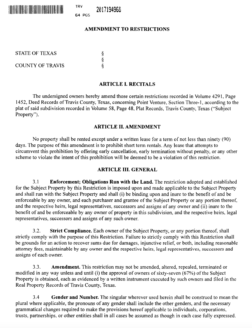 Point Venture Tx Deed Restriction Sections Map